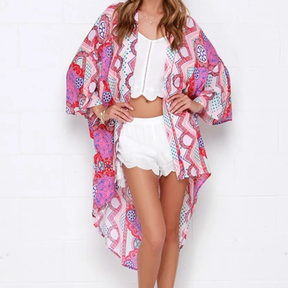 Like new! Mink Pink Sweet Like Candy Multi Print Kimono Top - Picture 1 of 8